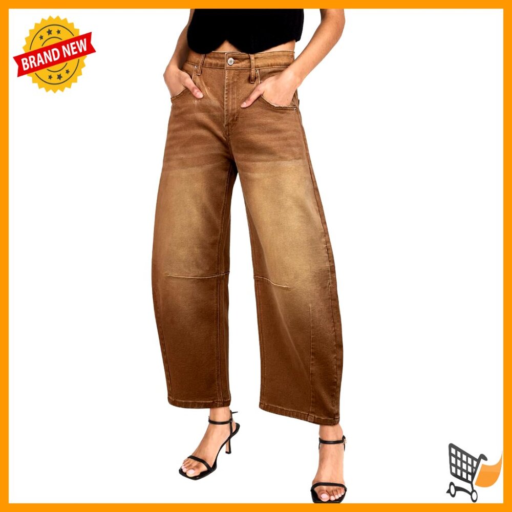 Vintage Wide Leg Barrel Jeans Mid Rise Boyfriend Fit Denim Pants